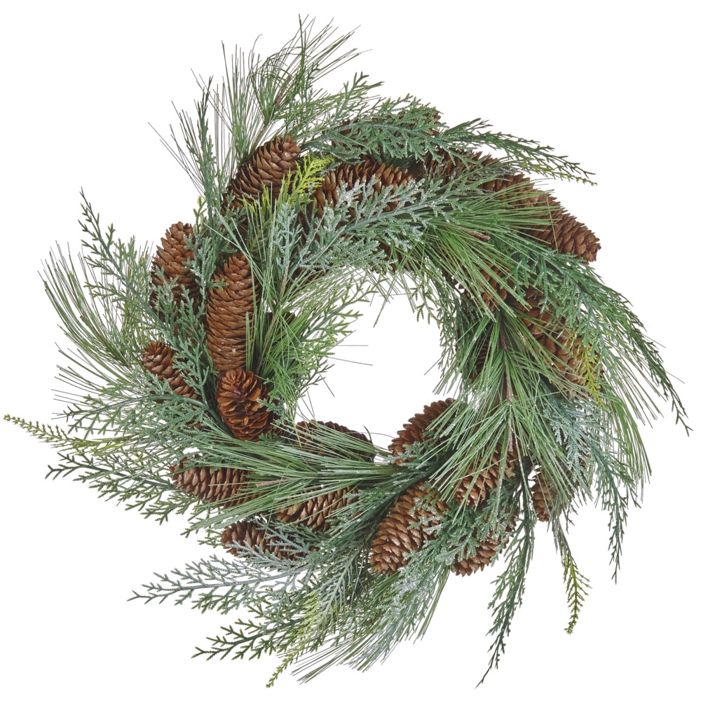 Ghirlanda di natale verde materiale sintetico 34 cm pigne neve design tradizionale rotondo