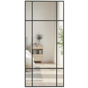 Specchio da Parete Stile Finestra con Montaggio Verticale e Orizzontale, 110x50cm, Nero