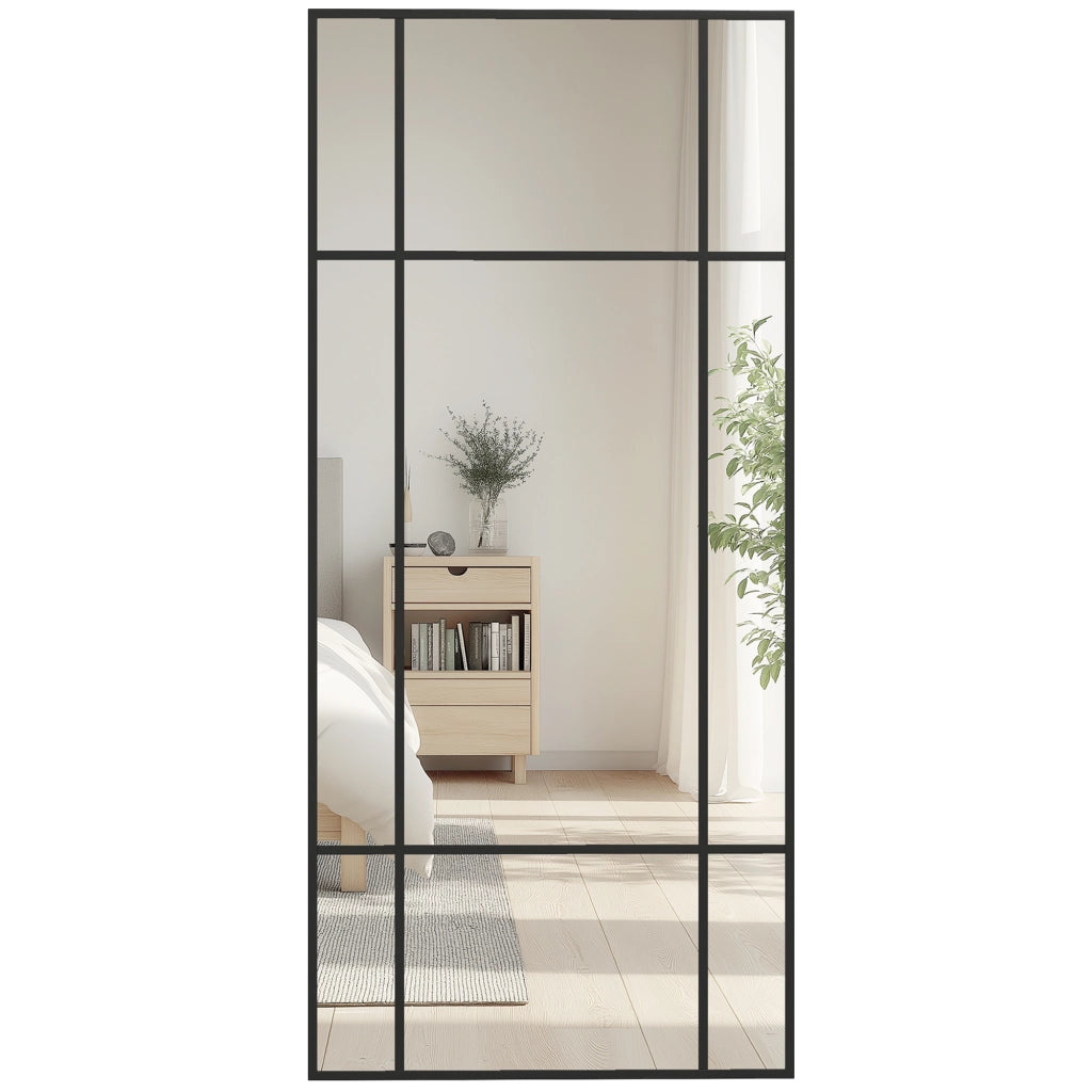 Specchio da Parete Stile Finestra con Montaggio Verticale e Orizzontale, 110x50cm, Nero