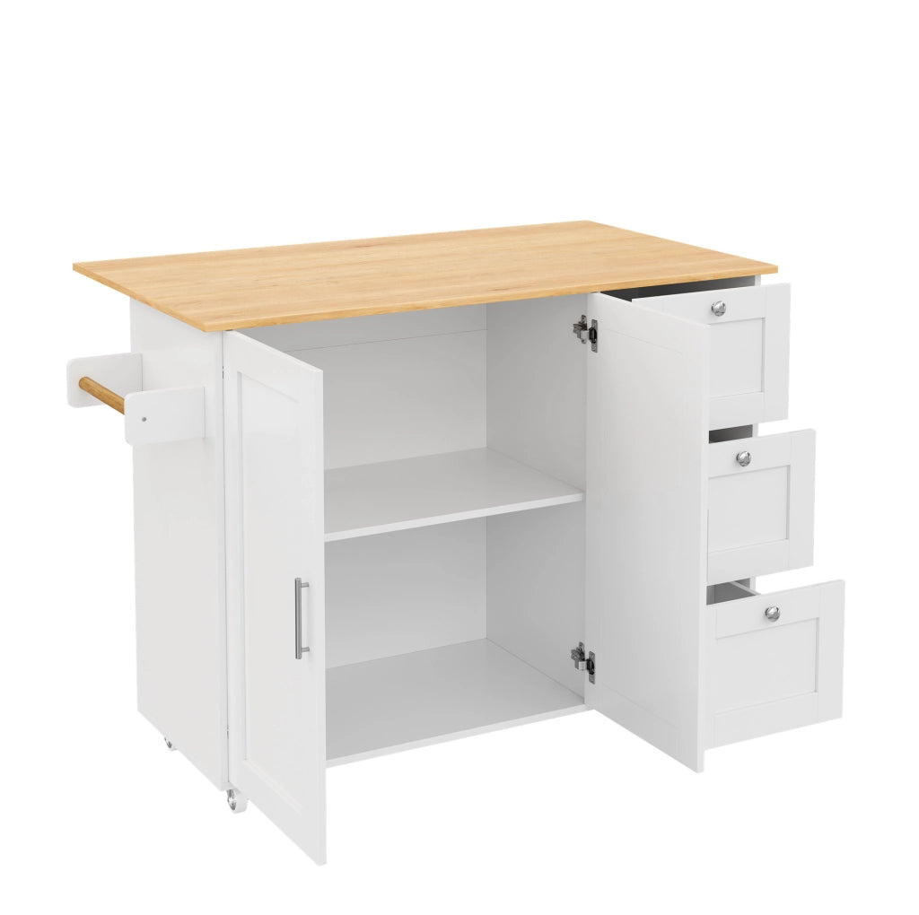 Isola da cucina 135x44x90 cm pieghevole con piano estensibile in MDF bianco naturale