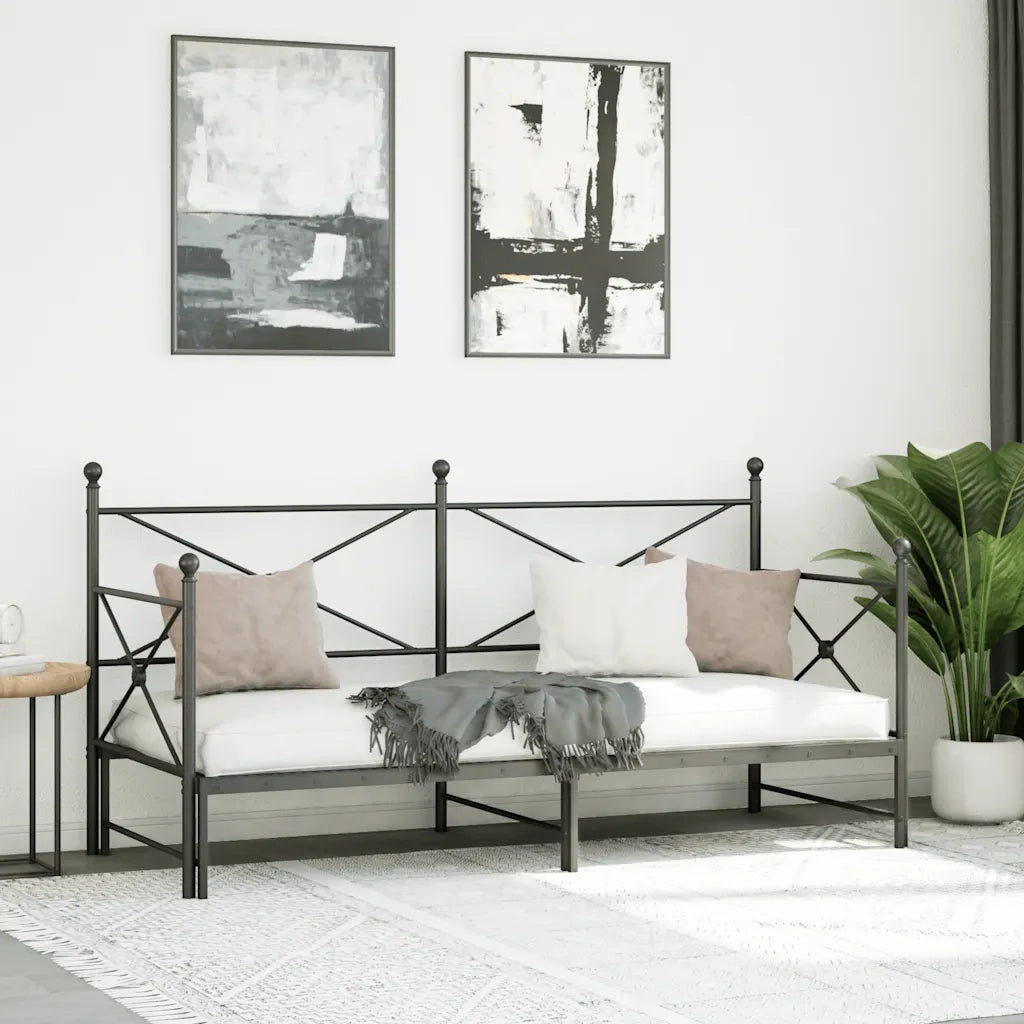 Divano Letto Estraibile senza Materasso Nero 90x190 cm Acciaio 4104674