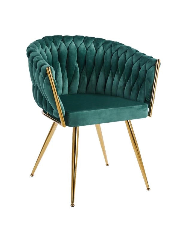 POLTRONA IN VELLUTO VERDE CON STRUTTURA IN METALLO COLOR ORO DIMENSIONI 44X65X79 CM
