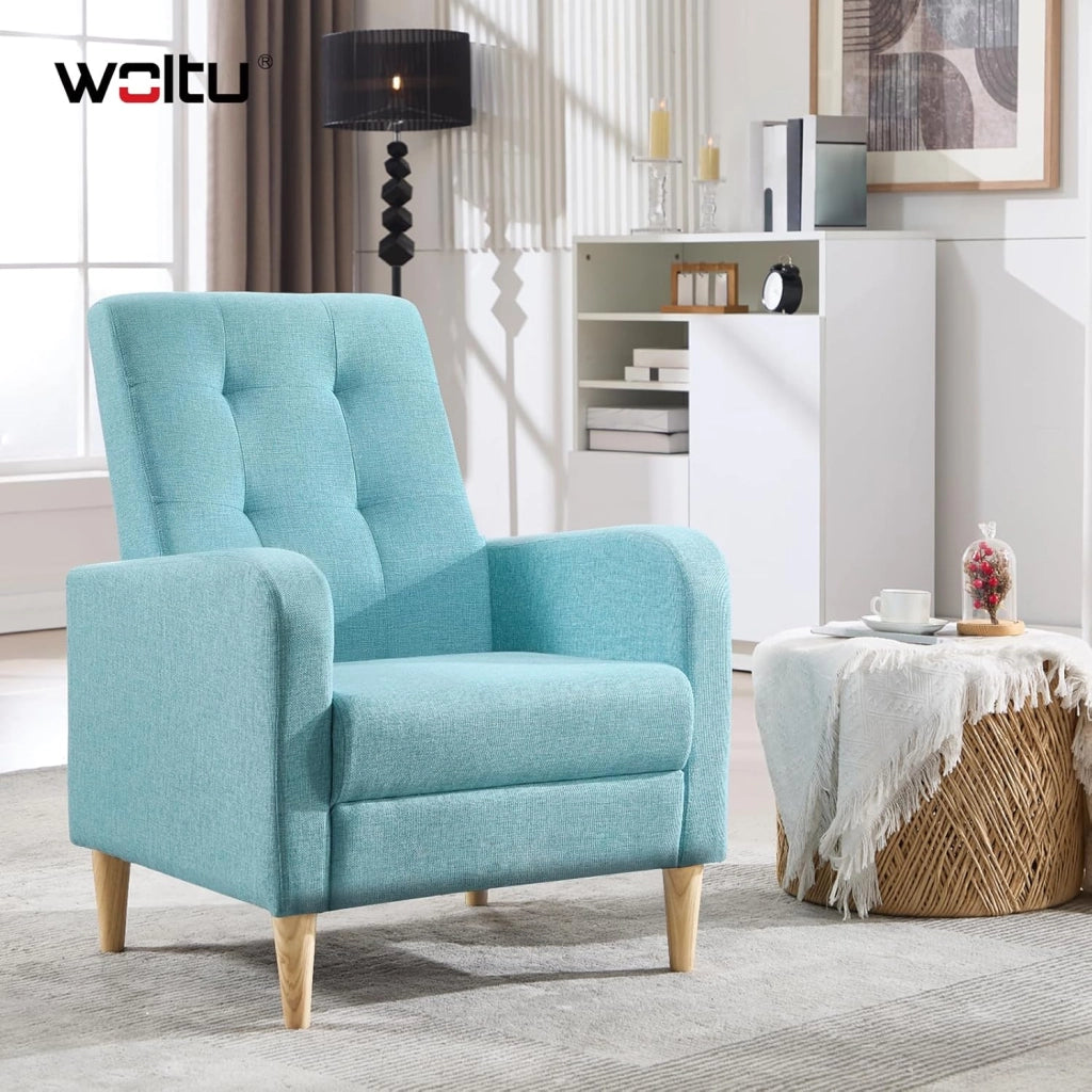Poltrona da Salotto, Poltrona Relax con Schienale Alto, Sedia di Relax con Pieno Legno Massello Piedi, Seduta Imbottita, Rivestimento in Lino, per Salotto, Ufficio, Blu, SKS41bl