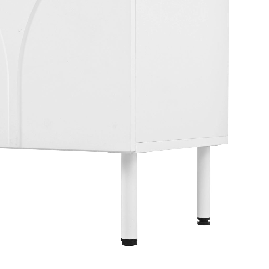 Mobile porta TV con 4 ante e 2 vani separati, piedi in metallo, in MDF e PB, per soggiorno, bianco, 180 × 35 × 49 cm