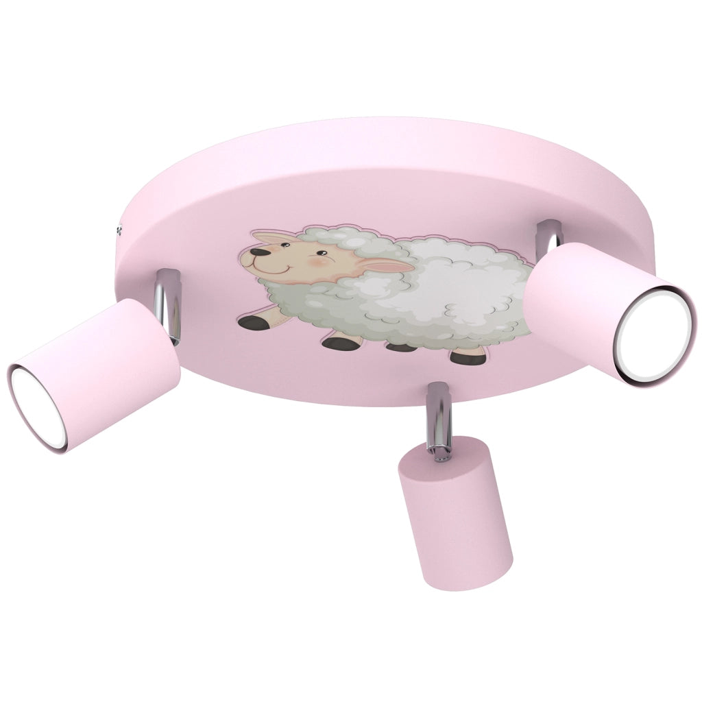 Plafoniera Luminex Fun 3 spot rosa rotonda pecora GU10