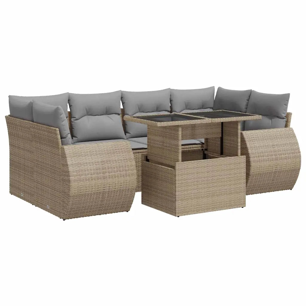Set Divani da Giardino 7 pz con Cuscini Beige in Polyrattan 3326590