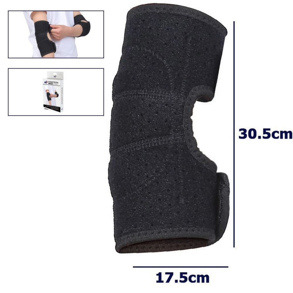 Trade Shop - Gomitiera Fascia Elastica Supporto Tutore Per Gomito Anallergico Bambini Nero M -