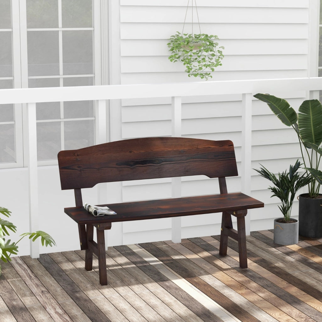 Panchina da giardino all'aperto in legno di abete con schienale inclinato, Panchina per 2 persone con carico 325kg-Panchine