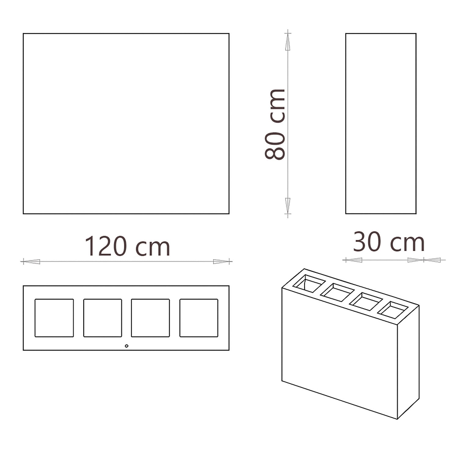 Pattumiera per Raccolta Differenziata 4 Scomparti Capacità 240 lt 120x30x80 cm in Acciaio Corten
