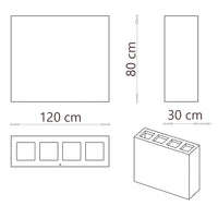 Pattumiera per Raccolta Differenziata 4 Scomparti Capacità 240 lt 120x30x80 cm in Acciaio Corten