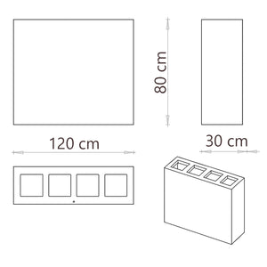 Pattumiera per Raccolta Differenziata 4 Scomparti Capacità 240 lt 120x30x80 cm in Acciaio Corten