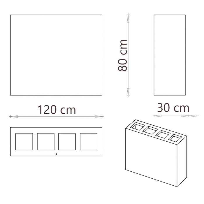 Pattumiera per Raccolta Differenziata 4 Scomparti Capacità 240 lt 120x30x80 cm in Acciaio Corten