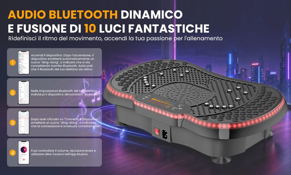 Pedana Vibrante per Fitness Domestico | 200 Livelli, 5 Programmi | Bluetooth | Stabile e Silenziosa | Bande di Resistenza | Max 150 kg