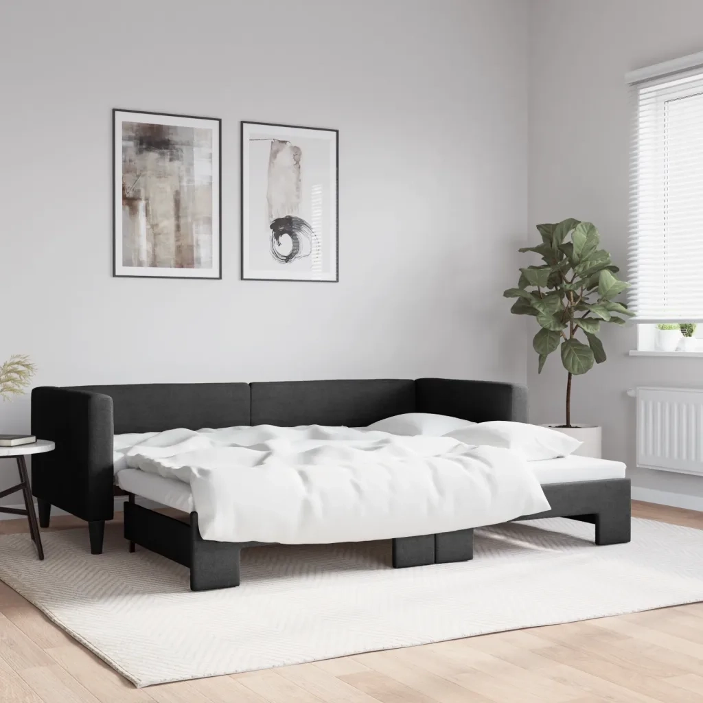 Divano Letto con Letto Estraibile Nero 80x200 Tessuto 3196575