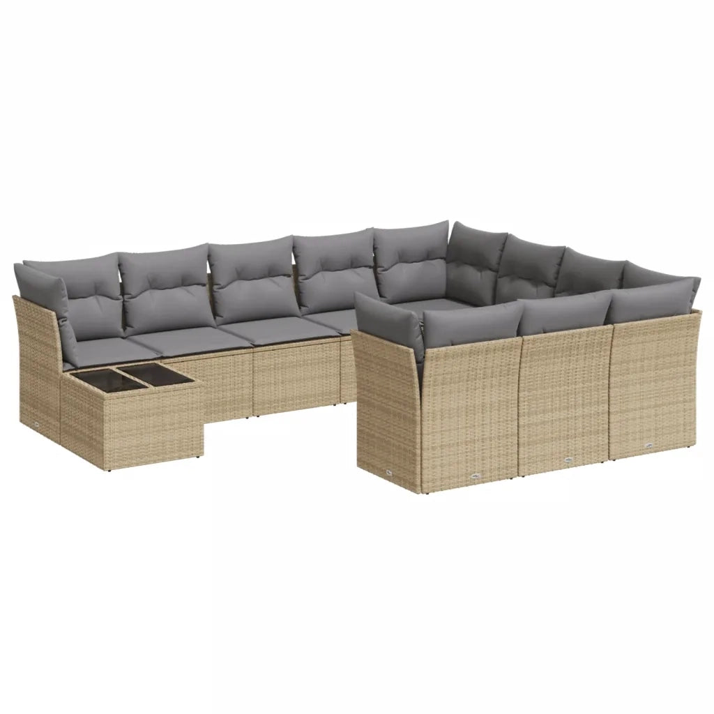 Set Divani da Giardino 11 pz con Cuscini Beige in Polyrattan 3218259
