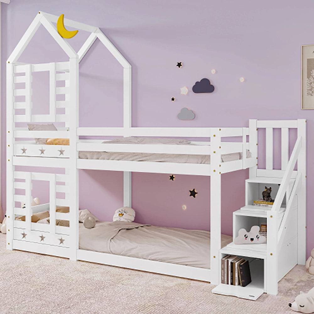 Lit a castello per bambini 90x200 cm con cassetto e protezione anti-caduta - Xylo