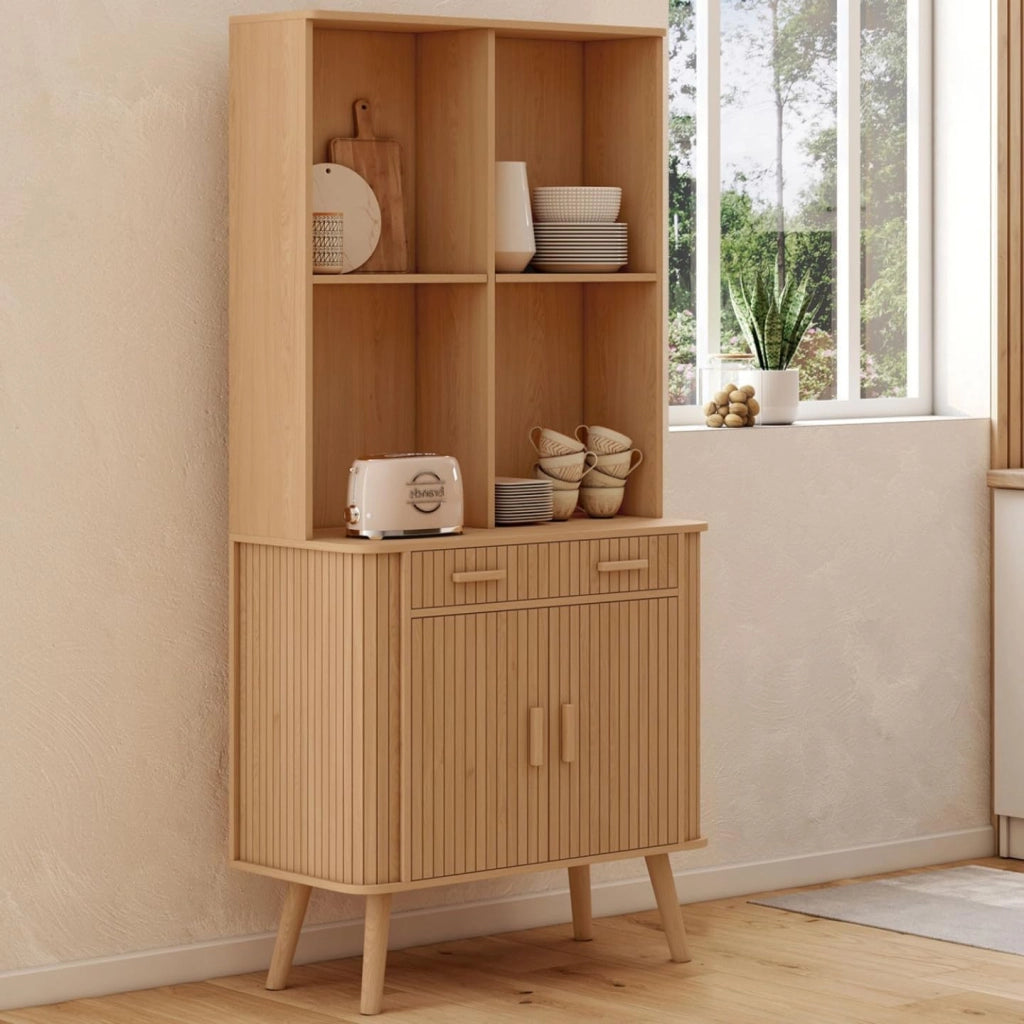 Comò da cucina ROMIE 80 CM 2 ante + cassetto con effetto doghe in legno