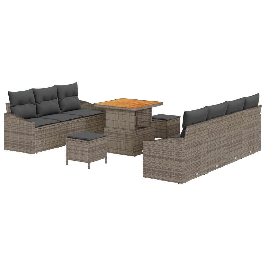 Set Divano da Giardino  10 Pezzi con Cuscini Grigio Polirattan Acacia