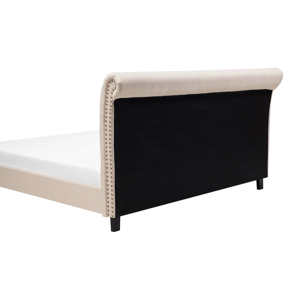 Letto in Tessuto Beige Rete a Doghe in Stile Chesterfield 180 x 200 cm Lino stile Vintage Glam