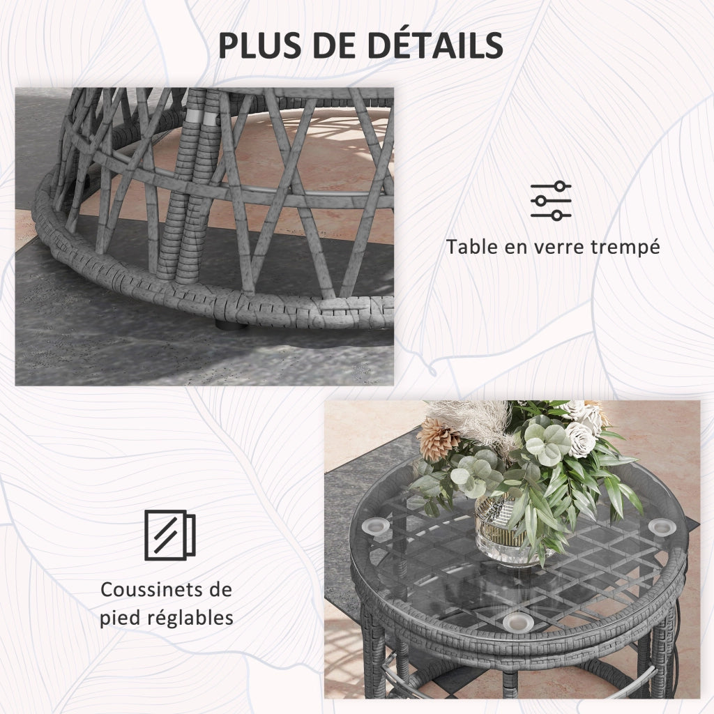 Set Giardino 3 Pezzi con 2 Poltrone Papasan Girevoli e 1 Tavolino Rotondo ¨C zephmum ¨C Resina Poliestere Intrecciata