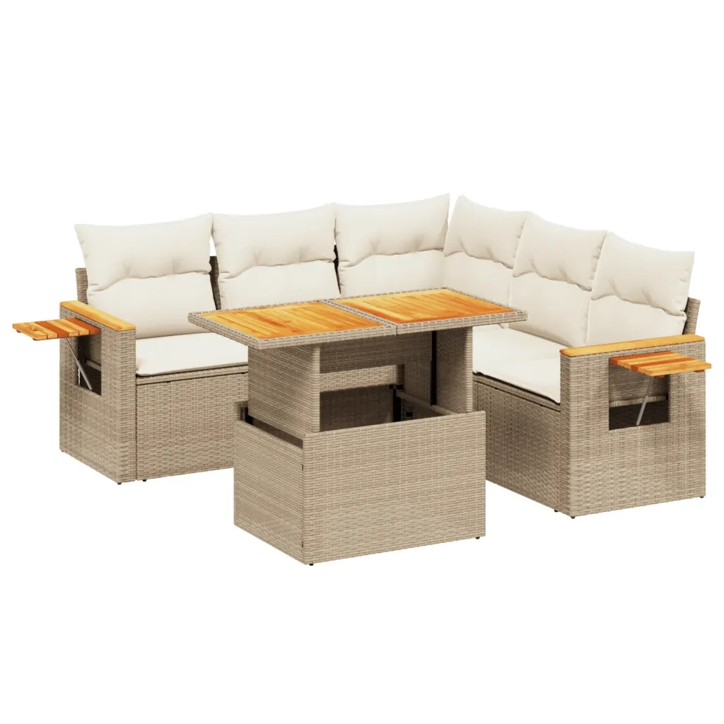 Set Divano da Giardino 6 pz con Cuscini Beige in Polyrattan