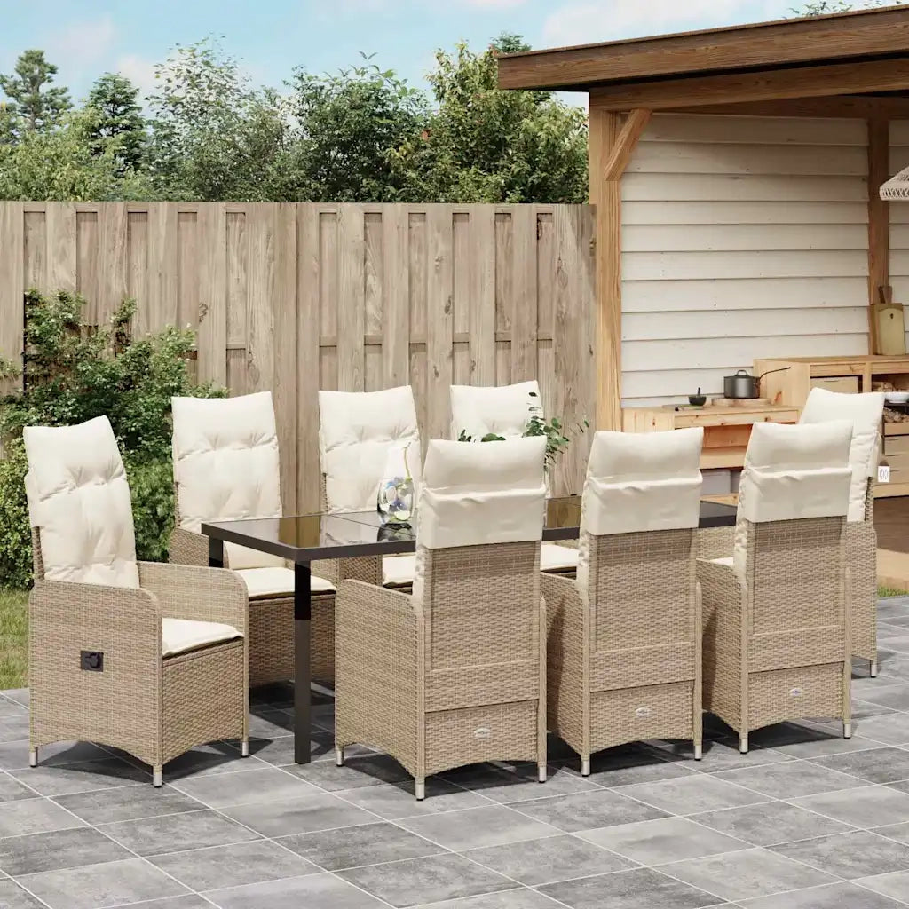 Set da Pranzo per Giardino con cuscino 9 pcs Beige polyrattan 3379659
