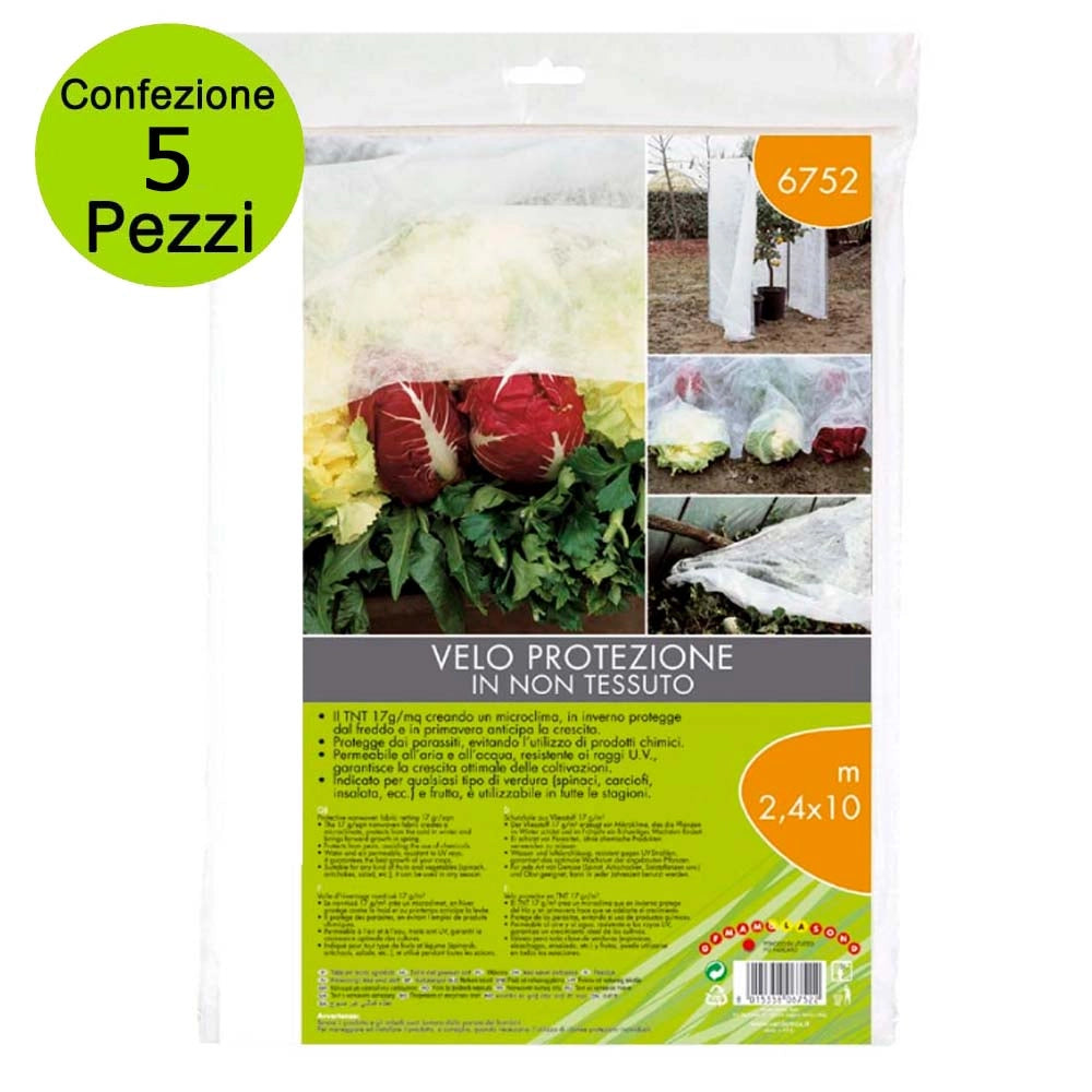 Multipack 5 pz telo velo in tnt di protezione dal gelo e dai parassiti per piante e ortaggi 2,4 x 10 metri bianco tes...