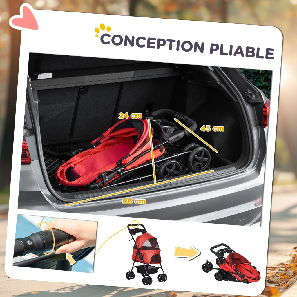 Carrello per animali domestici pieghevole ¨C zephmum ¨C 4 ruote rosso tessuto Oxford 300D impermeabile