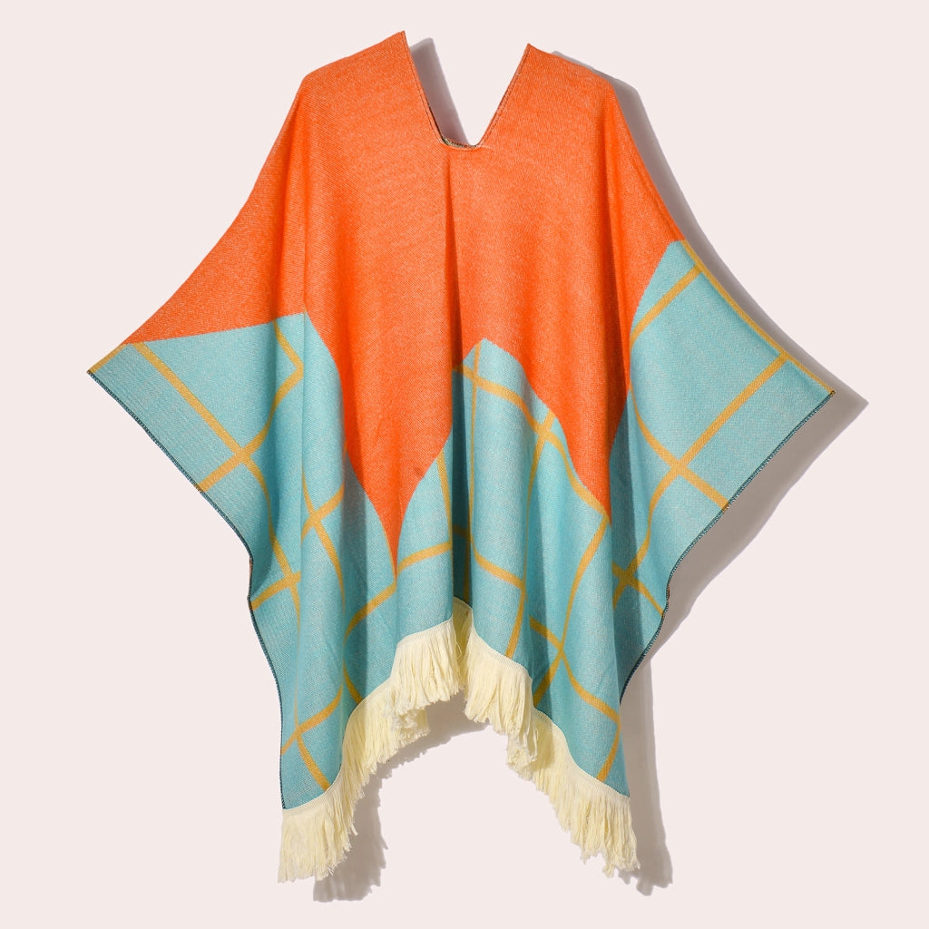 Sciarpa da viaggio da donna, stile etnico, con nappe, modello pullover, calda cappa decorativa da esterno in jacquard