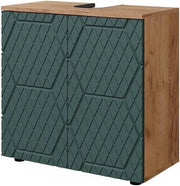 Mobiletto Irma, Quercia verde/oro, 60 x 59 cm, con ritaglio per sifone e ripiano interno per conservazione