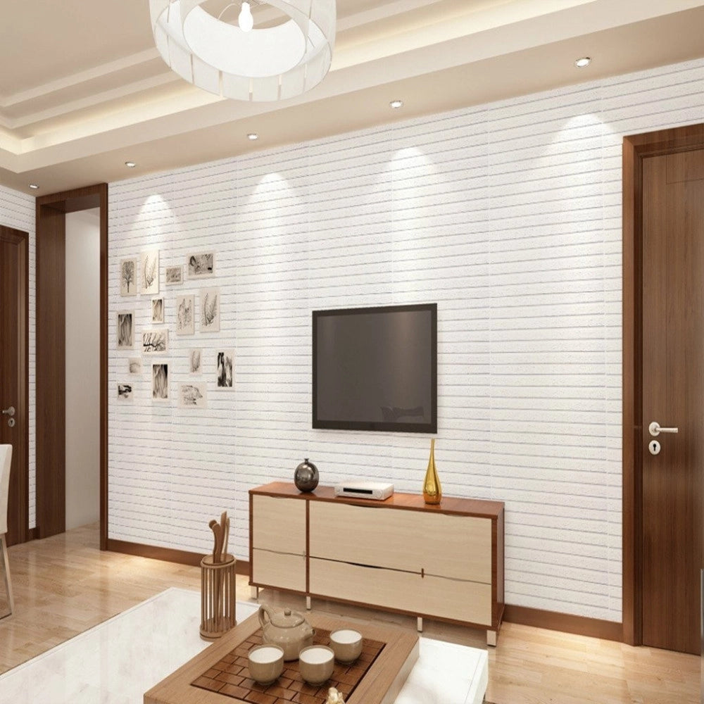 Trade Shop - Pannello Adesivo Per Parete Decorazione Effetto Pietra Muro 3d 70 X 60 Cm Bianco -