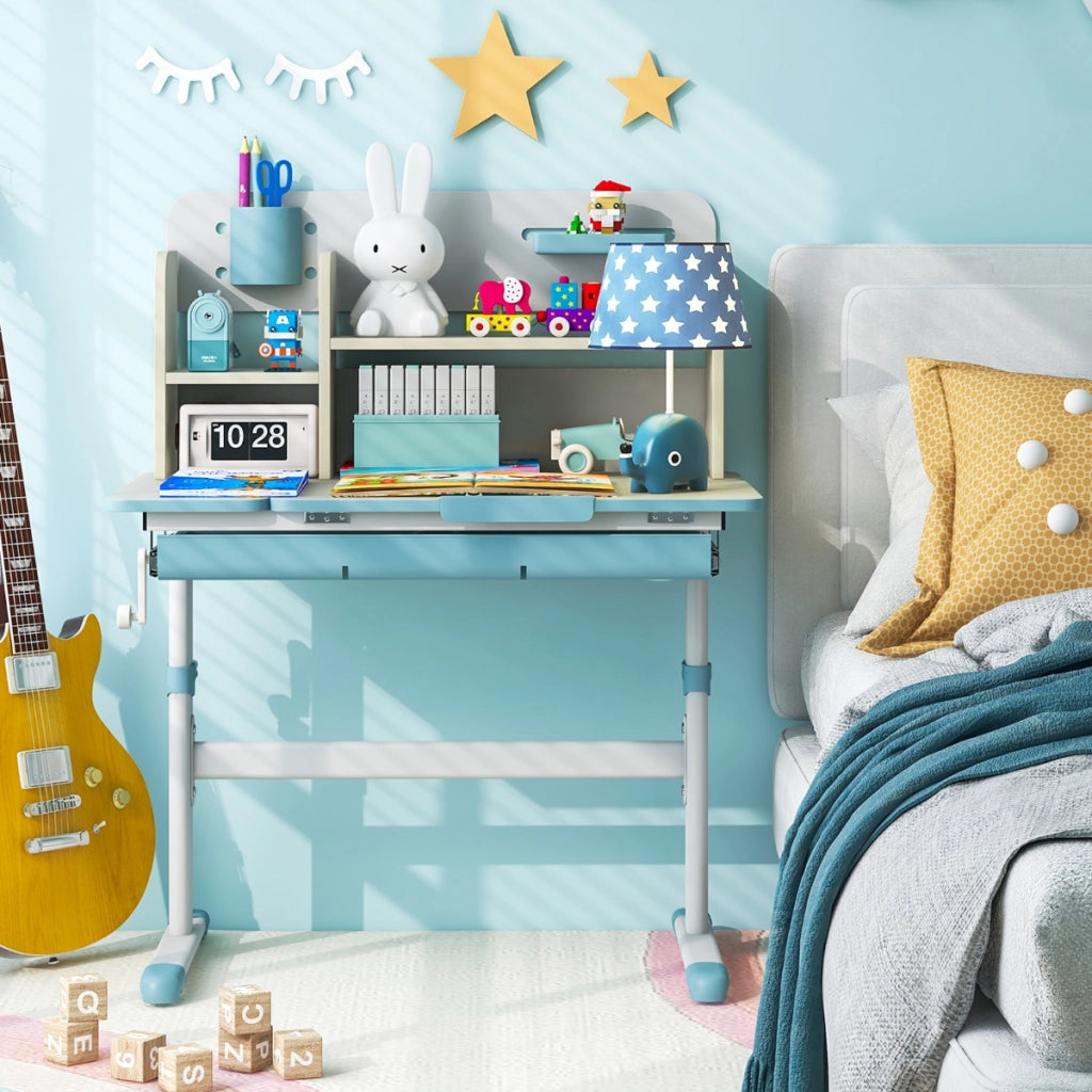 Scrivania per studio dei bambini regolabile in altezza con piano inclinabile, Tavolo per bambini 3-12 anni Blu