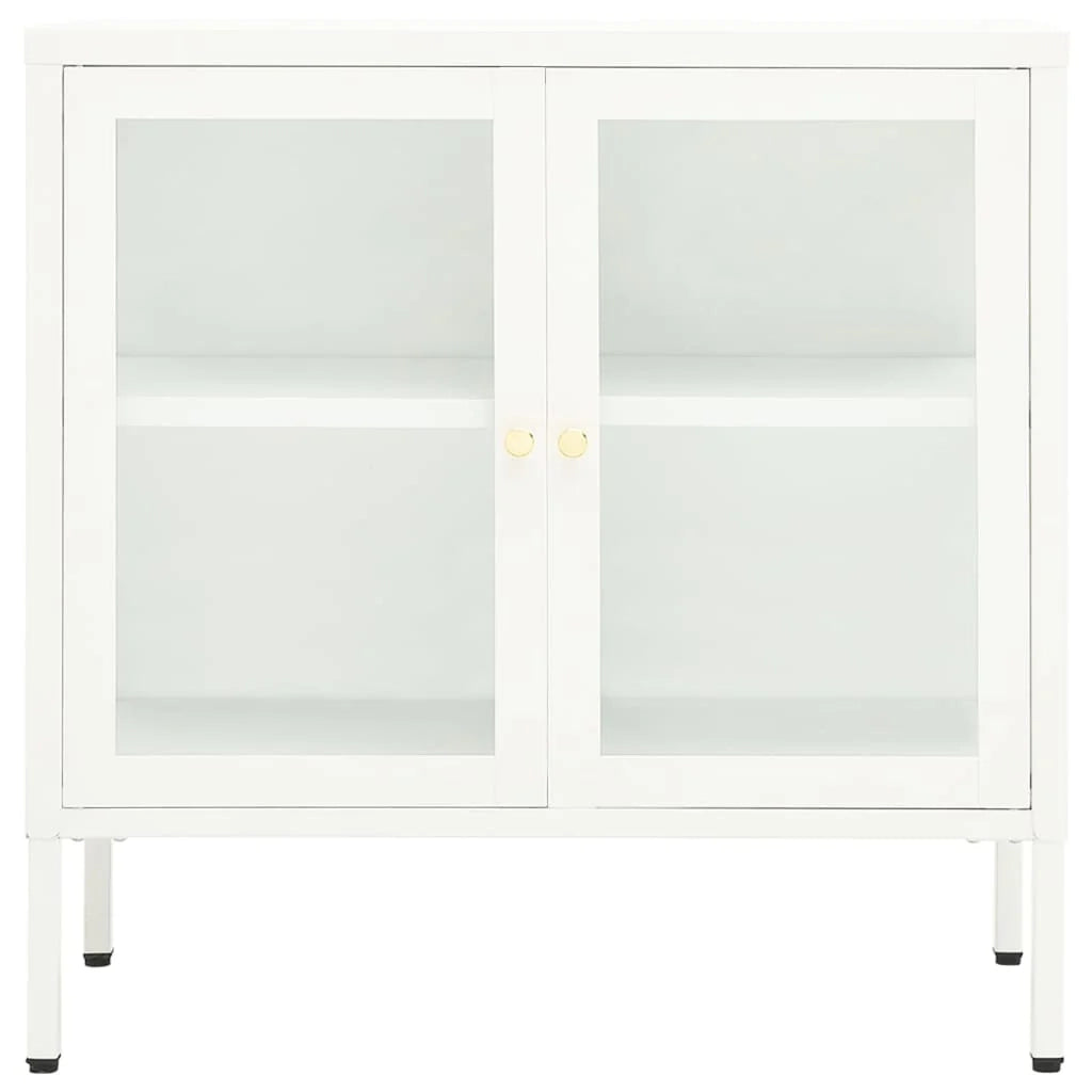 Buffet credenza cassettiera armadio mobile contenitore organizer per cucina soggiorno salotto 70 x 35 x 70 cm acciaio e vetro bianco 02_0030490