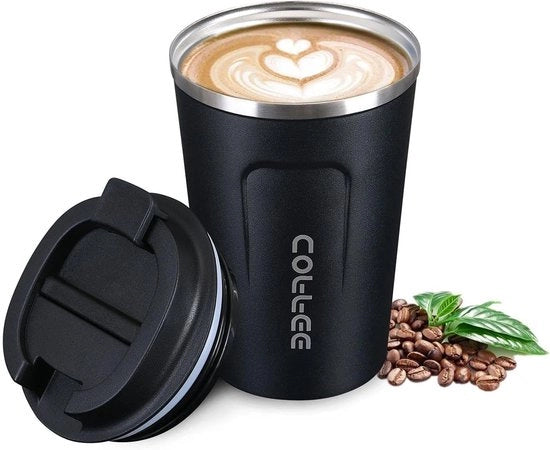 Tazza Termica 380 ml Tazza da Viaggio - Tazza per Caricamento - Acciaio Inox - Libero da BPA - Doppio Strato - Isolato a Vuoto - Nero