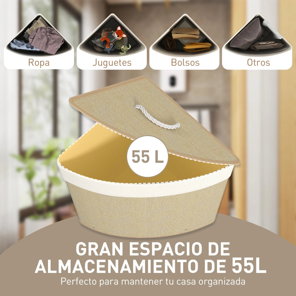 Cestino Angolare per Biancheria in Bamb¨´ 55L ¨C Zephmum ¨C 35x35x60 cm Crema