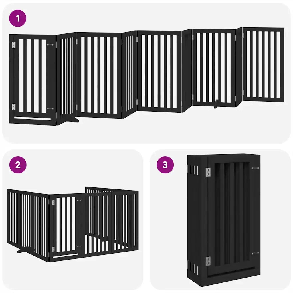 Cancello per Cani Porta Pieghevole Nero 9 Pannelli 450cm Pioppo CFW9622398