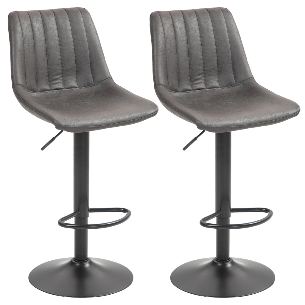 Set 2 Sgabelli da Bar Moderni con Schienale, Poggiapiedi e Altezza Regolabile, Grigio