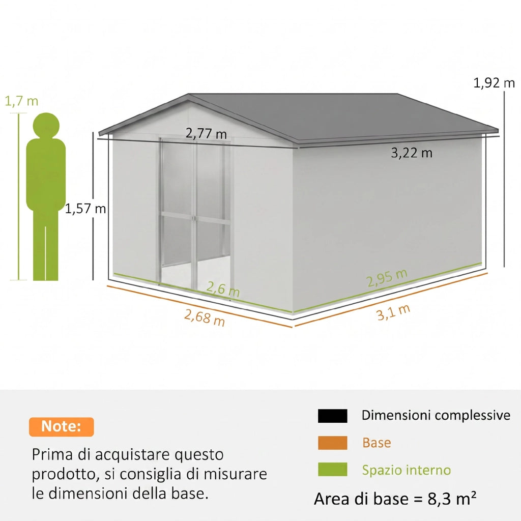 Casetta da Giardino ¨C zephmum ¨C Grigio Acciaio 322x277x192 cm