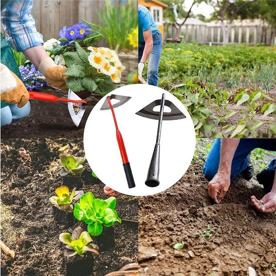 Hoeckia manuale a stantuffo interamente in acciaio, lama a lama dura, aiuto per giardinaggio, zappatrice per coltivazione orticola, estirpatore di erbacce e aeratore del suolo, argento + rosso