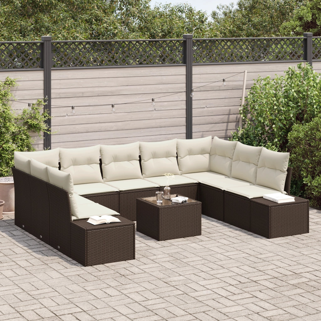 Set Divano da Giardino da 9 Pezzi con Cuscini Grigi in Polyrattan