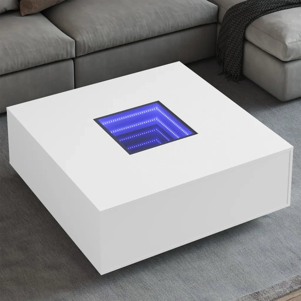 Tavolino da Salotto con LED Infinity Bianco 100x100x40 cm