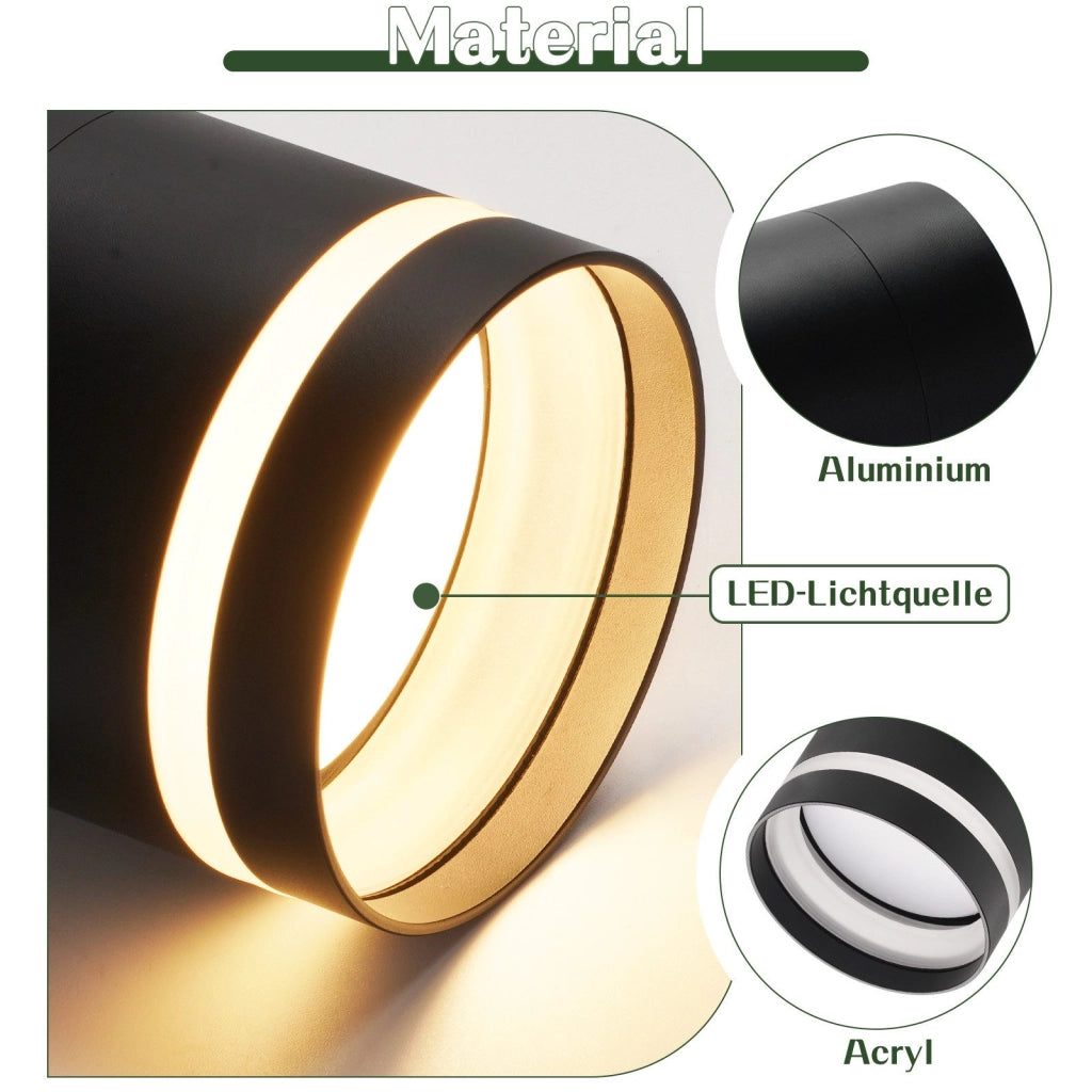 ZMH Faretto da soffitto LED neri rotondi da superficie 5W acrilico piccoli