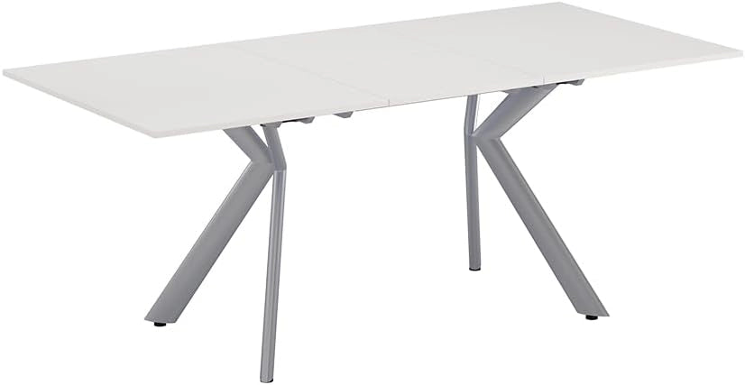 Tavolo da pranzo Trill, Bianco/Grigio, 140 x 90 cm Estensibile, con estrazione sincronizzata per lunghezze del tavolo variabili