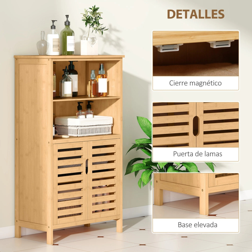 Mobiletto Bagno Bamb¨´ con 2 Ante e 2 Ripiani Aperti ¨C Zephmum ¨C 50x29x92 cm