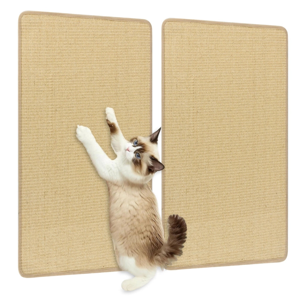 Tappetini in sisal naturale per gatti da interno con nastri adesivi a strappo, Set di 2 tappetini tiragraffi per gatti Naturale-Lettini e divanetti