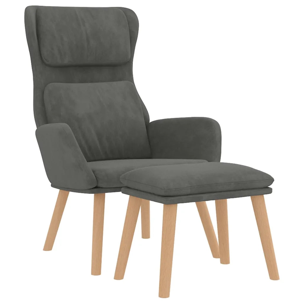 Divano Sedia-Poltrona Relax con Poggiapiedi Grigio Scuro in Velluto 430124
