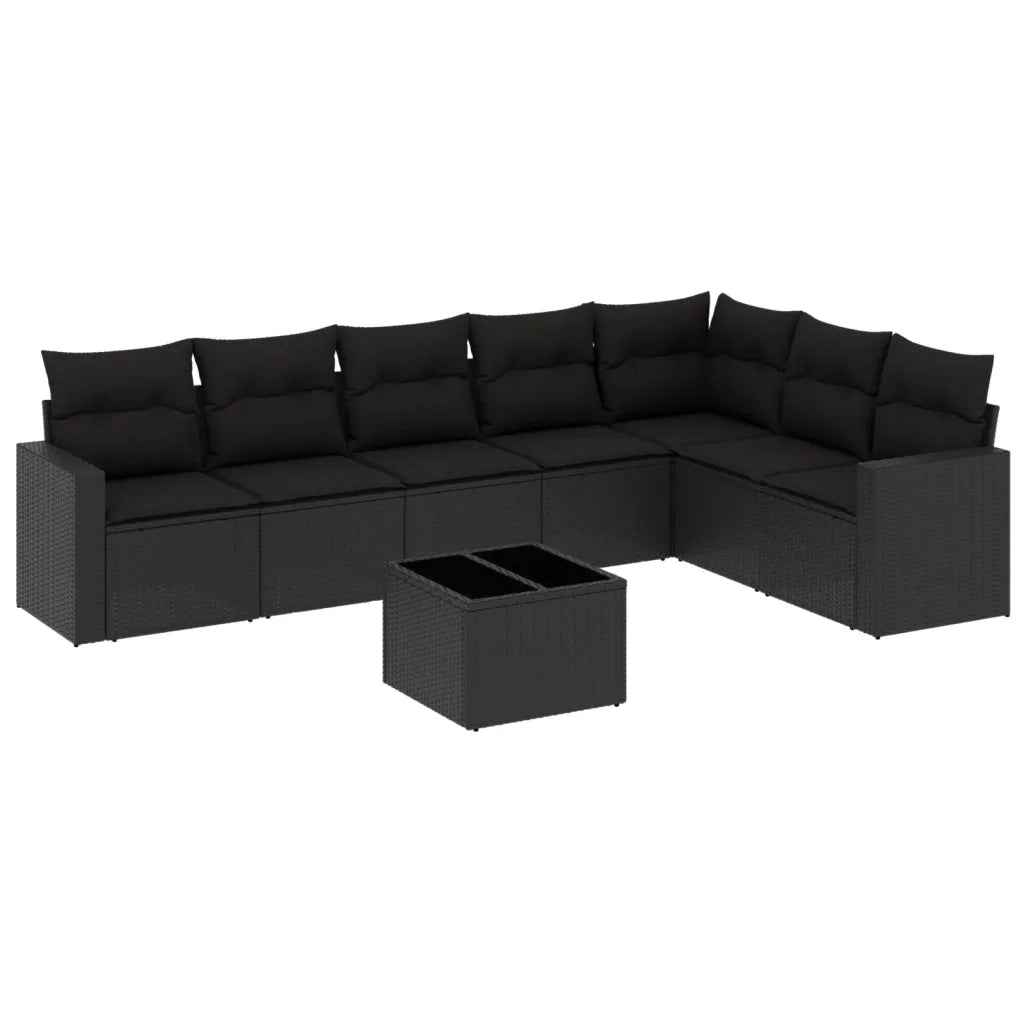 Set Divani da Giardino con Cuscini 8 pz Nero in Polyrattan 3219045