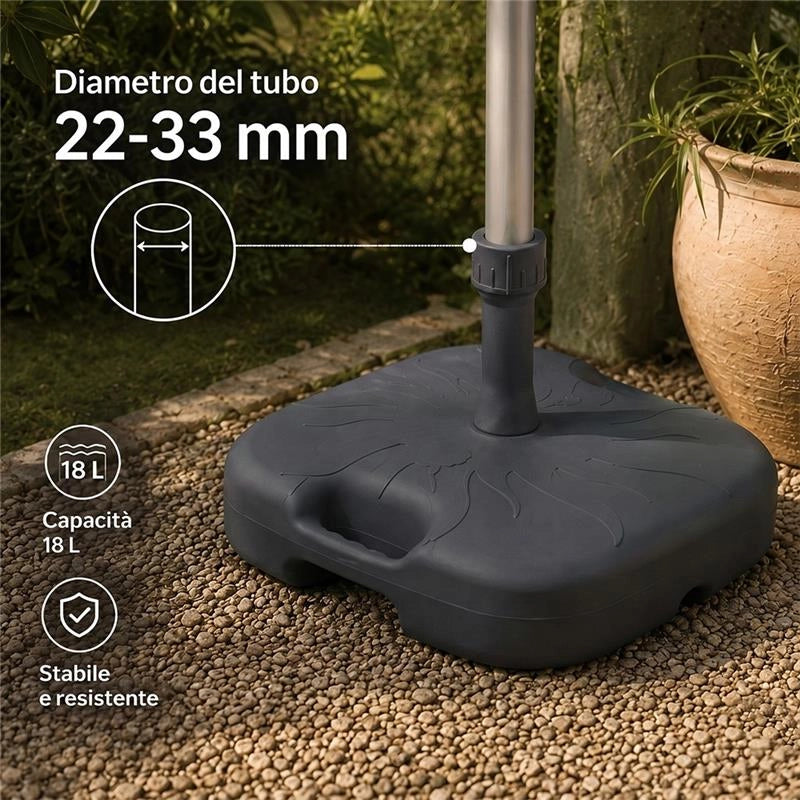 SUPPORTO BASE OMBRELLONE DA GIADINO IN PP 45 X 45 X 16 CM COLORE ANTRACITE - 18L