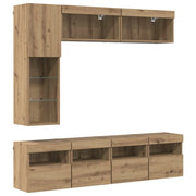 Mobile TV con led 7 pz | Armadietto TV | Mobile Porta TV Rovere artigianale Legno multistrato