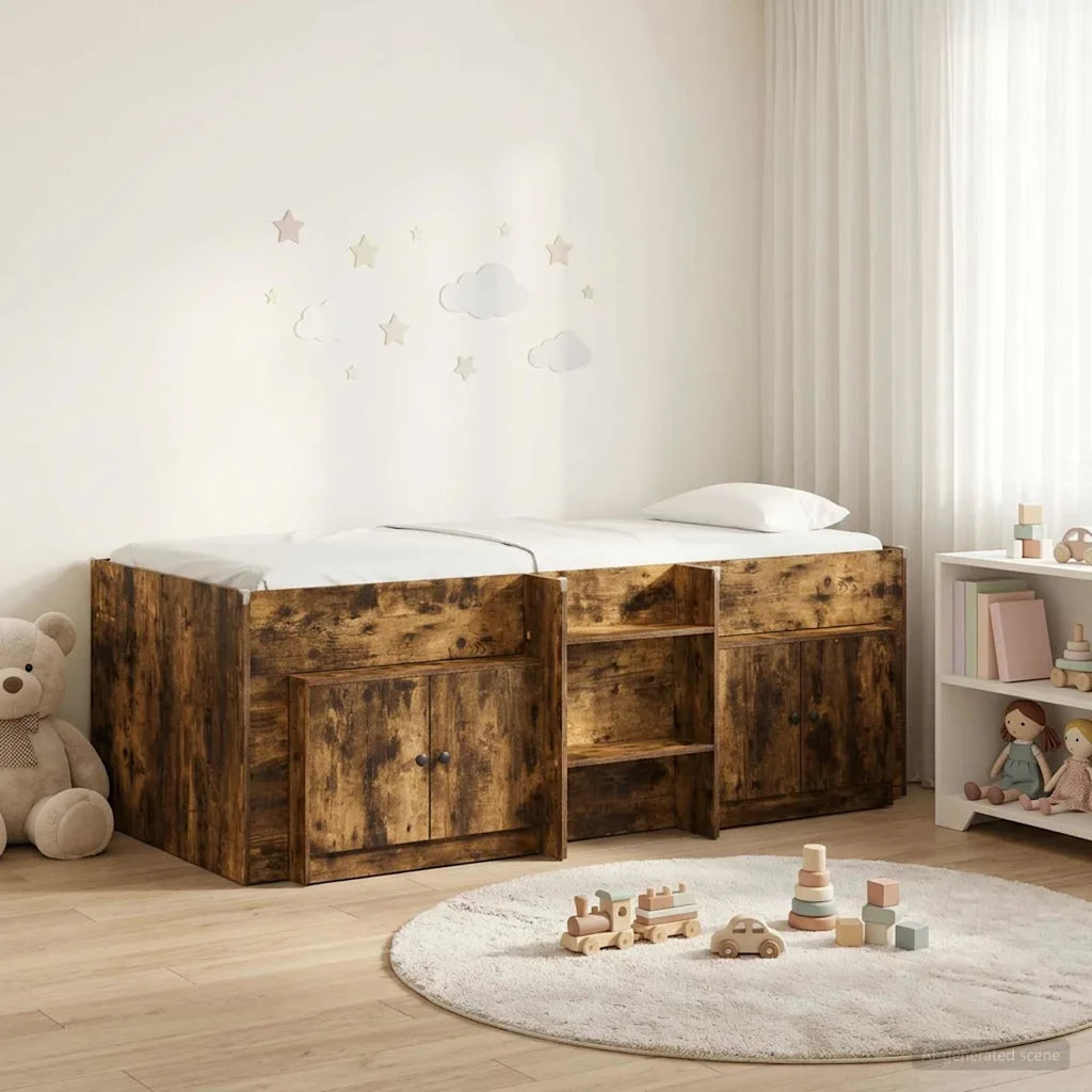 Struttura Letto Loft con Mobile con porta 3 pz Rovere Fumo 3423378